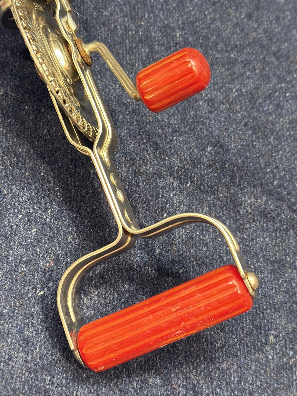 Vintage Androck Rotary Egg Beater with a red handle and gear embossed.  Deco Era